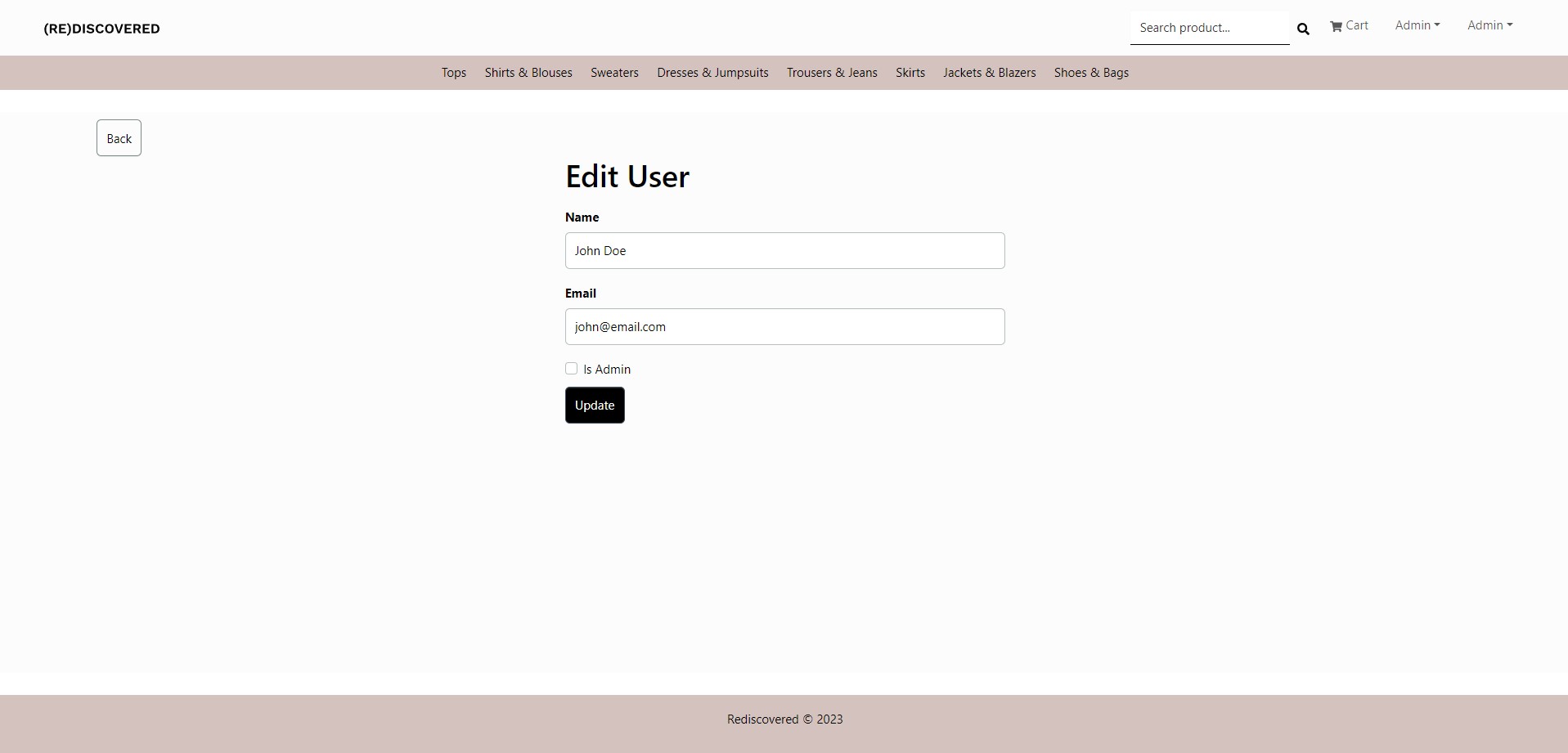 image of  edit user screen