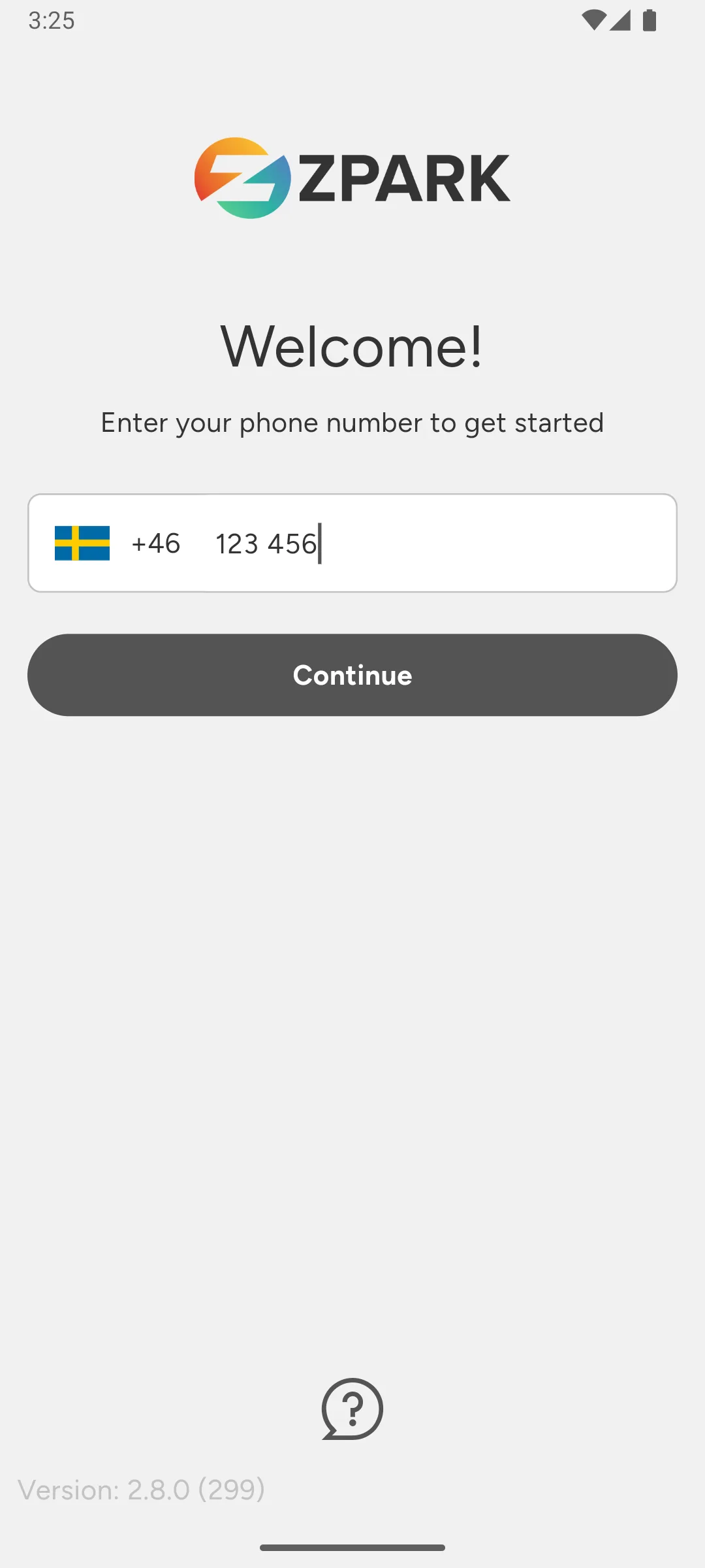 sign in app screen with phone number input