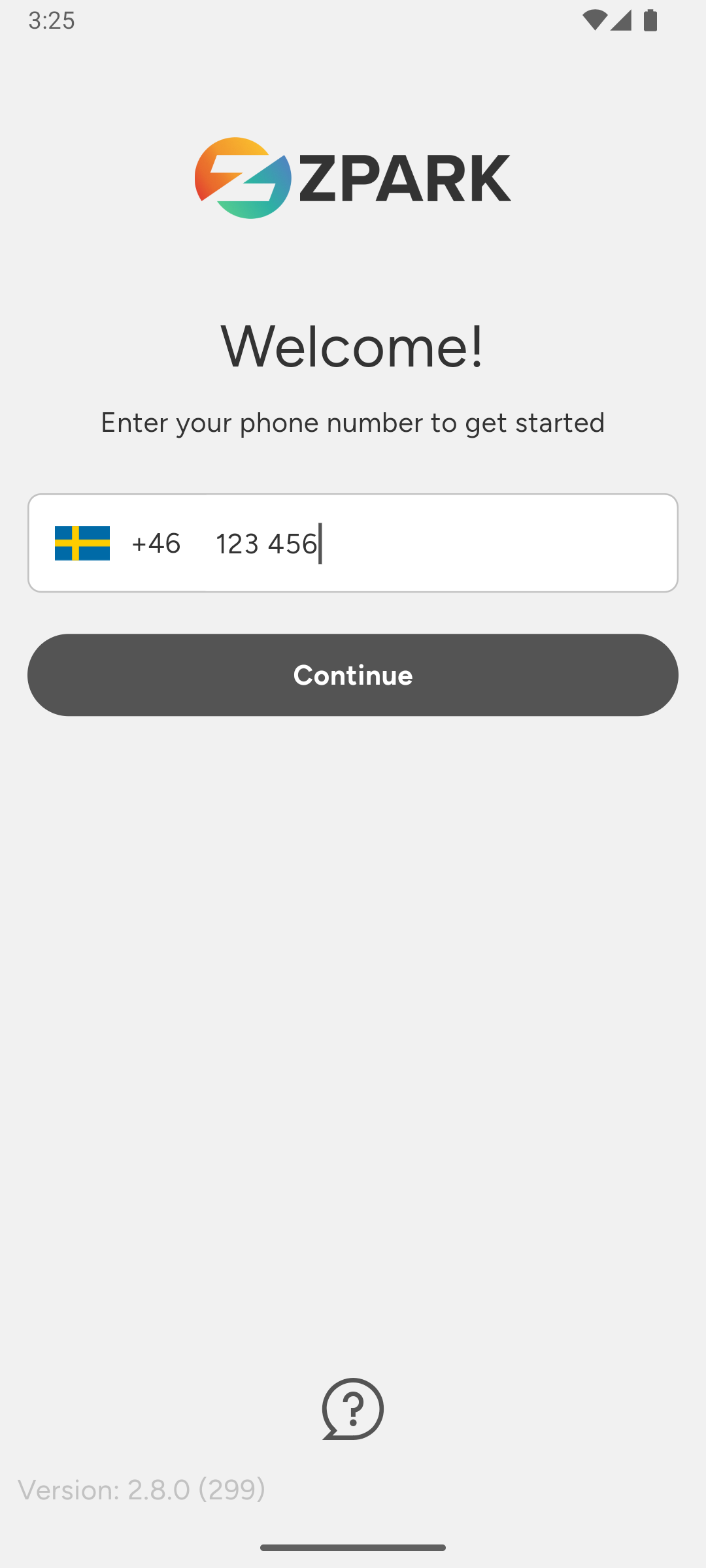 sign in app screen with phone number input