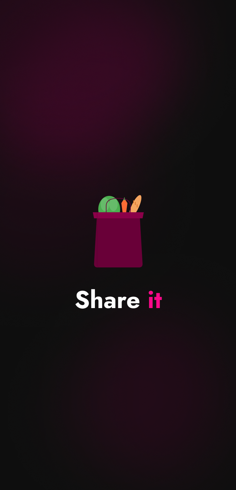 Splash dcreen with logo and app name Share it