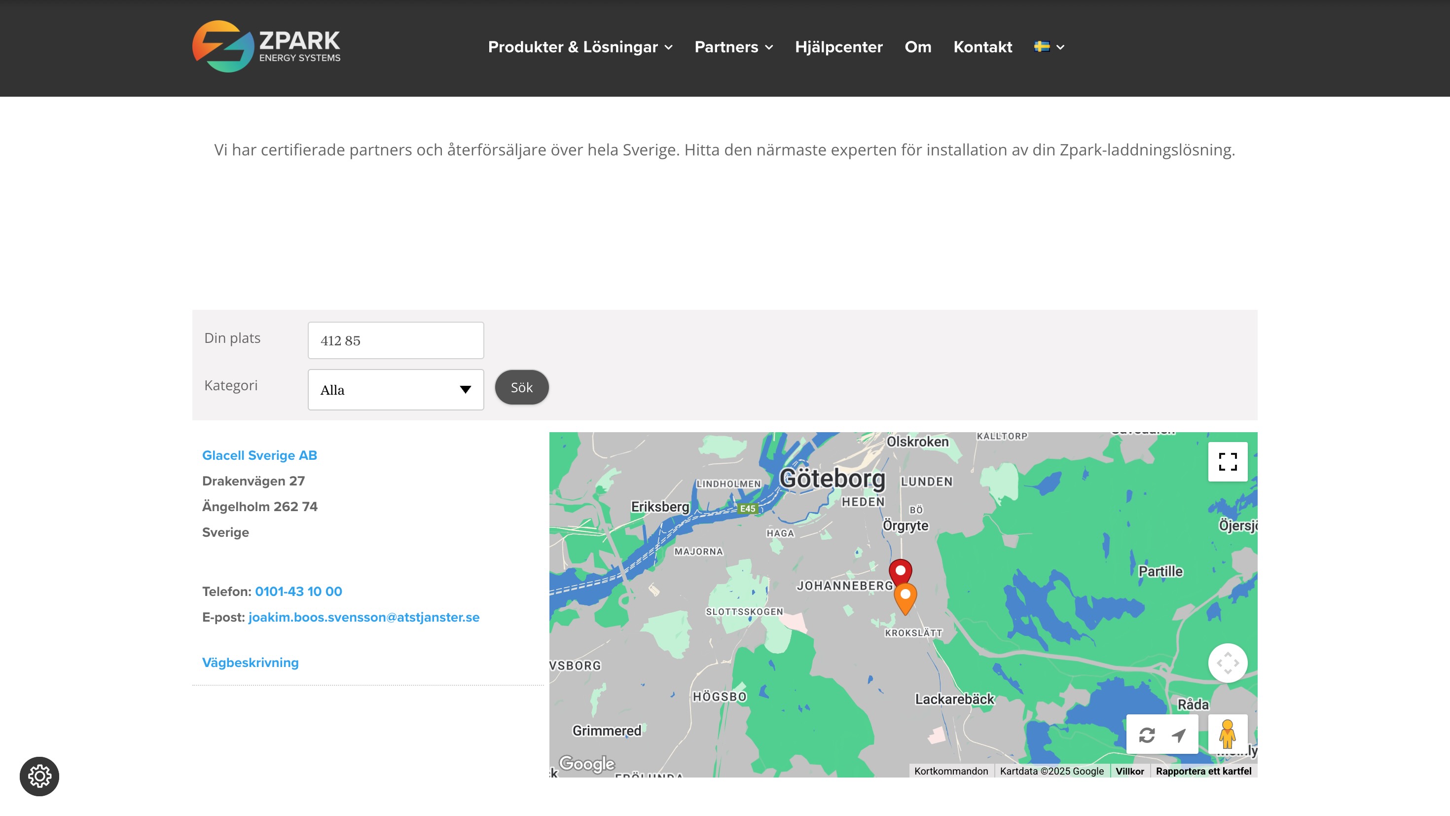 Zpark website homescreen - find installer map