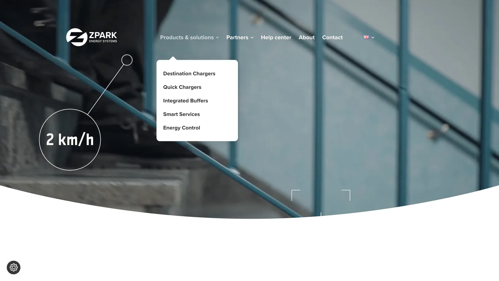 Zpark website homescreen - main navigation menu