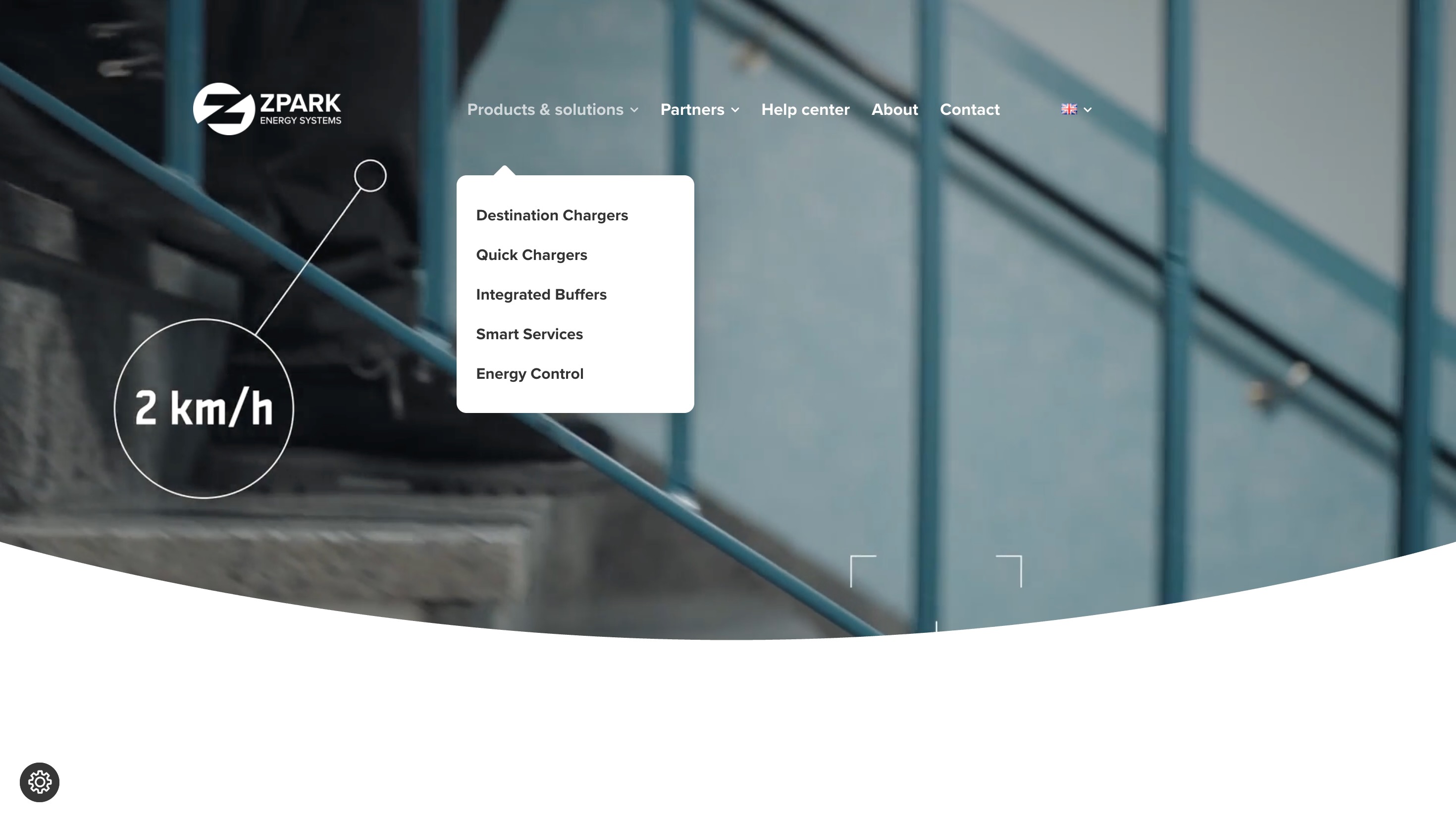 Zpark website homescreen - main navigation menu