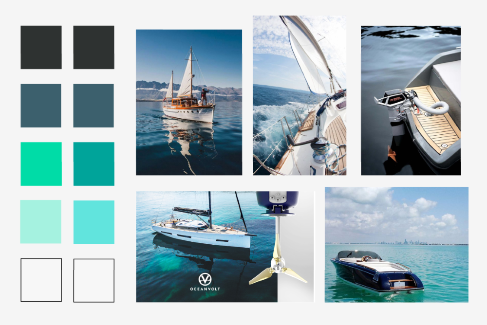 Images and color inspiration for electrical boat engine app.