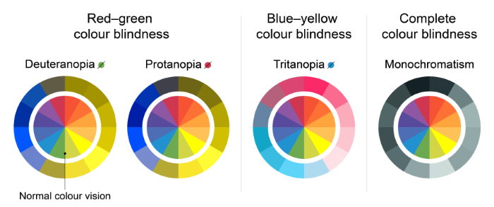 Visualisation for different types of color blindness.